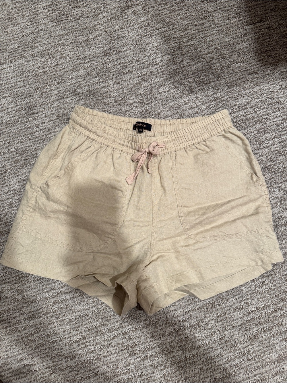 Quince Beige Linen-Blend Drawstring Shorts